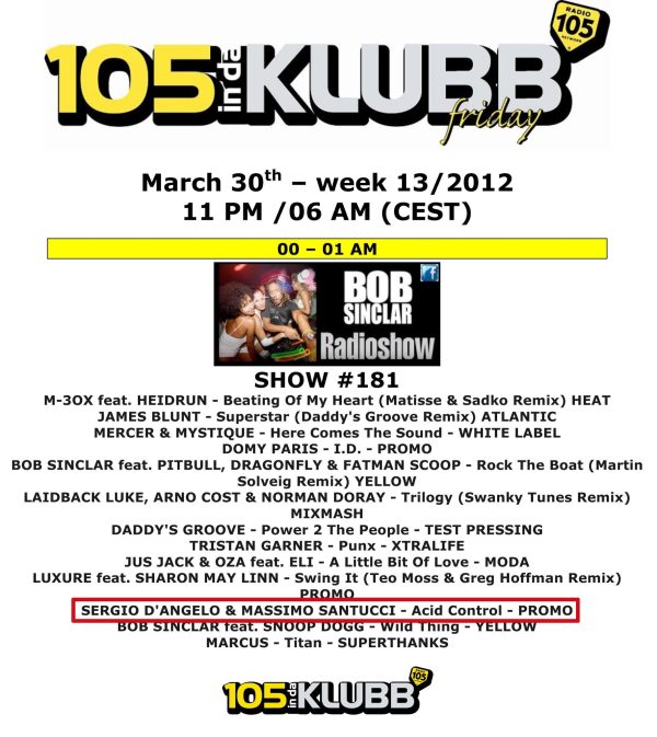 Sergio D'Angelo Acid Control featured on The Bob Sinclar Show